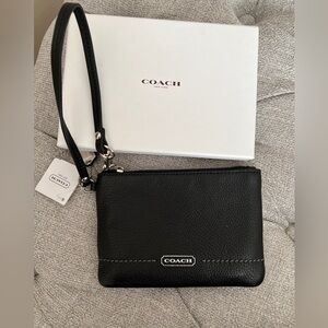 Coach signature wristlet- black leather NEW